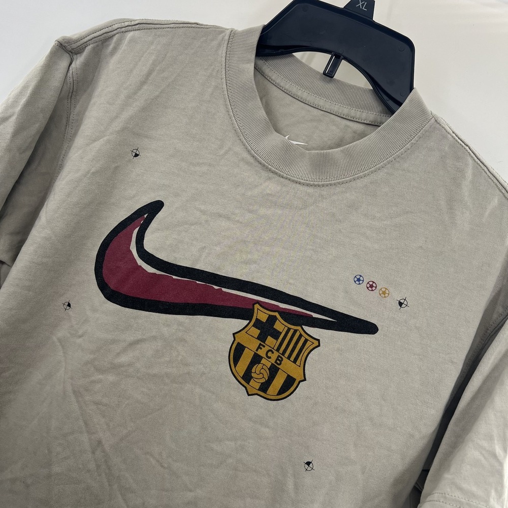 Nike FC Barcelona Max90 Soccer T-Shirt Mens S Beige Graphic Loose Fit FJ1847-230